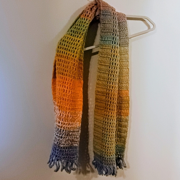 Accessories - Vintage Handmade Crocheted Gradient Scarf in Orange, Yellow & Blue